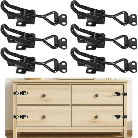 6 Stück – Kniehebelverschluss – Edelstahl – Spannhebel – Hebelverschluss – Metallverschluss für Schränke, Türen, Koffer (Schwarz)