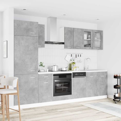 vidaXL Unità Cucina Lyon 8 pcs Grigio Cemento Legno ingegnerizzato
