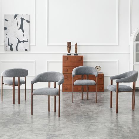 Juego de 4 sillones tipo barril, modernos, tapizados en tela con patas de hierro y cómodos sillones, ideales para el comedor, la sala de estar o el comedor, color gris. (1/5)
