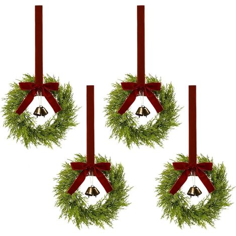 Couronnes de Noël pour Armoires de Cuisine 4 Pièces Décorations Festives Couronne De Noël Artificielle Avec Nœud Rouge pour Fenêtre Cheminée Manteau Bureau Rassemblements (1/5)