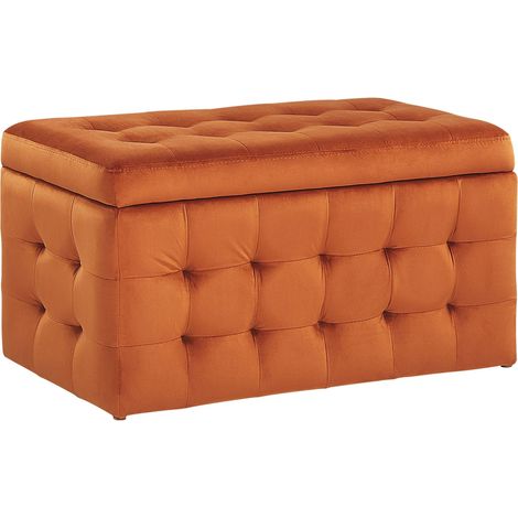 Pouf Cassapanca Imbottito in Velluto Arancione Stile Chesterfield Michigan