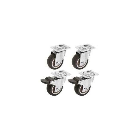 Juego de 4 ruedas pequeñas para muebles de 32 mm. Incluye 2 ruedas con freno y 2 ruedas giratorias. Capacidad de carga: 60 kg. - Crezuo