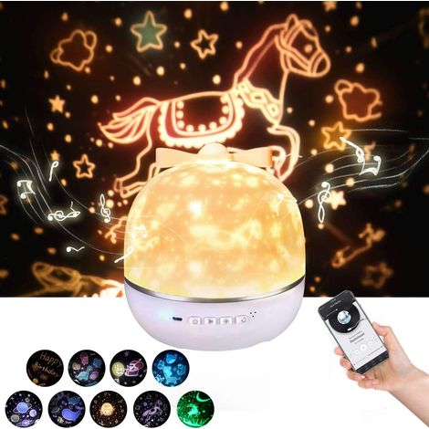 Lampe projecteur ciel étoilé, veilleuse LED musicale, lampe de projection pour bébé, rotative à 360°, idéale pour les anniversaires, Halloween, Noël et la décoration de chambre d'enfant. (1/5)