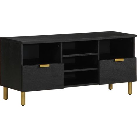 Meuble TV grand espace de rangement moderne salon 100 x 33 x 46 cm en bois d'ingénierie noir