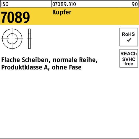 ISO 7089 Flache Scheibe Kupfer 12mm (13x24x2,5) ohne Fase Form A 100 Stk (1/2)
