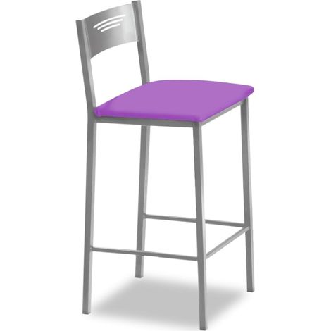 Tabourets de Cuisine Hauts tapissés avec Dossier. Structure en Aluminium et siège en Similicuir. Couleur de l'assise : Aubergine. Contenu : 1 unité. Dimensions : 90 cm (Hauteur Totale) (1/5)