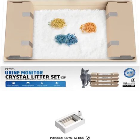 Conjunto de areia para gatos PETKIT com monitorização de urina + tabuleiros substituíveis para Purobot Crystal Duo (pacote de 4)