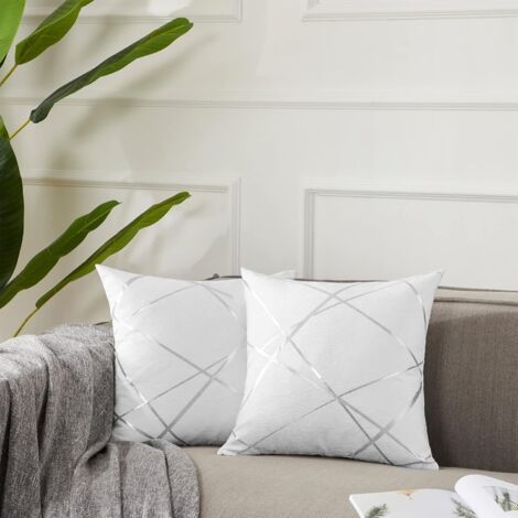 Housses de Coussin en Velours Housses d'oreiller Carrées Décoratives pour Canapé Chambre Salon 65x65 CM Lot de 2 Blanc (1/5)