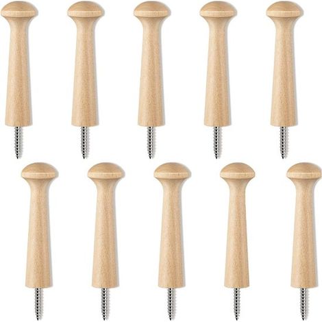 10 spiralförmige Holzhaken, hölzernes Schaukelgestell, dekorative Wandhaken aus Massivholz zum Aufhängen von Kleidung, Hüten und Handtüchern, 9,5 x 2,2 cm (Holzfarbe) (1/5)