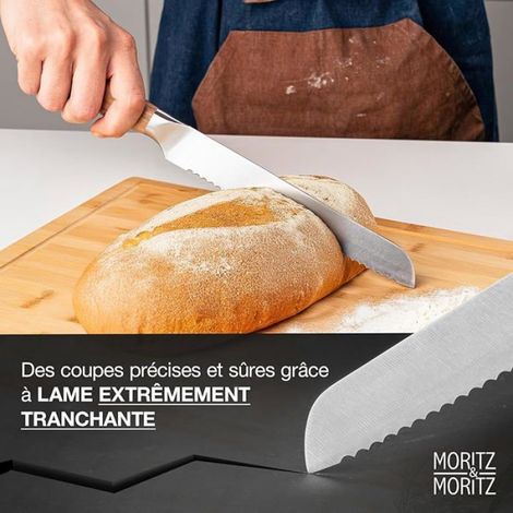 Couteau à Pain 20 cm - Lame Dentelée pour une Coupe Parfaite - Manche en Bois dAcacia - Couteau à Pain (1/5)