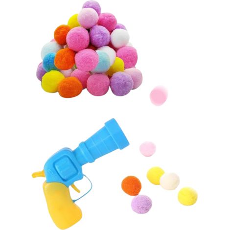 20-teiliges Katzenball-Werfer-Set, bunte und weiche interaktive Katzenspielzeuge mit Pompons (1 Werfer + 20 Bälle)