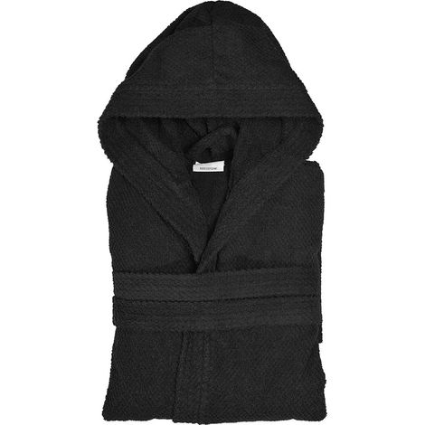 Accappatoio nero 100% cotone taglia XL con tasche cappuccio e cintura (1/3)