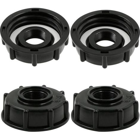 Adaptateur de Réservoir IBC Connecteur - Baril Raccord Tuyau Accessoires Bouchon Conteneur - pour Robinet de Jardin D'adaptateur Cuve Sortie Raccord 3/4 Pouces - 4 Pièces Noir (1/5)