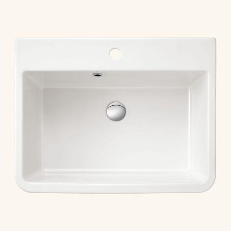 Évier buanderie bac à laver céramique blanc 660x506 mm – Encastrable sans égouttoir – Bonde et trop plein inclus – Pour espaces confinés – Sanindusa