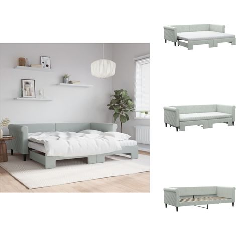 Lit de jour avec gigogne et matelas gris clair 90x200cm velours - Canapé Convertible - Lit Gigogne - Lit Invité - Meuble Multifonctionnel - Literie (1/5)