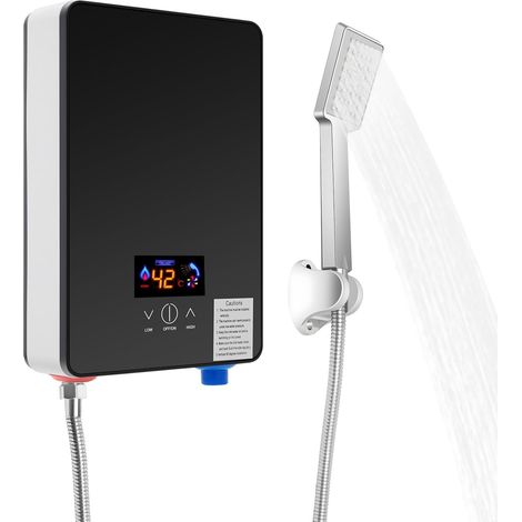 HAUTOUR 6500W Mini Chauffe-eau de Douche 220V Appareil Électrique avec Affichage Numérique, Niveau d’étanchéité IPX4, Taille Compacte Chauffage Instantané avec Tête de Douche Incluse (1/5)