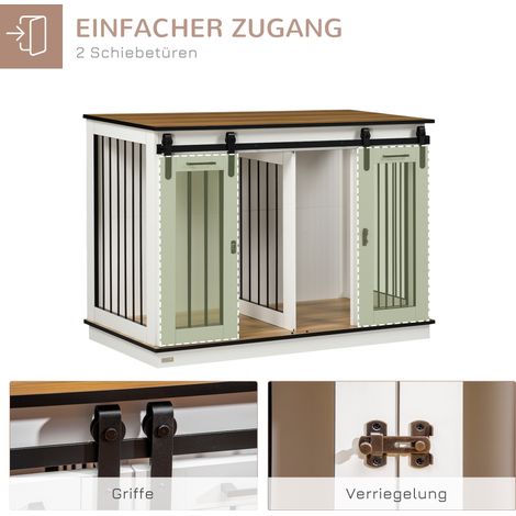 Cage pour chien, niche avec option double compartiment pour chiens de taille moyenne, boîte de transport à double porte, maison de chien blanc, 120 x 60 x 88,5 cm (1/5)