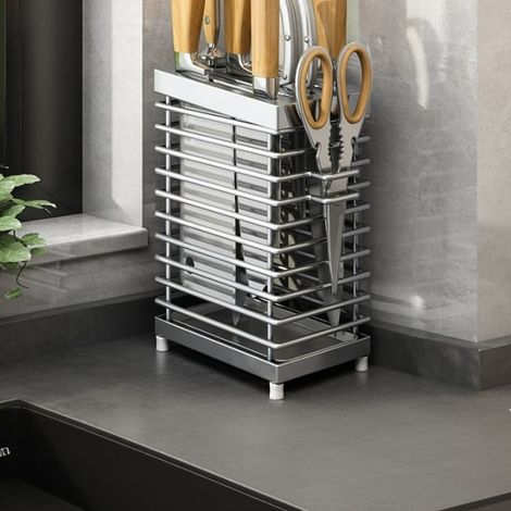 Soporte para cuchillos de acero inoxidable 304, almacenamiento para encimera de cocina, colores de acero inoxidable, 14,89,722,5 cm (1/5)