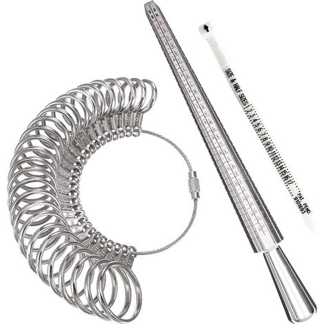 Outil de mesure pour bagues, mandrin à bagues en aluminium et jauges pour doigts (ensemble d'outils de mesure de bagues en métal) (1/5)