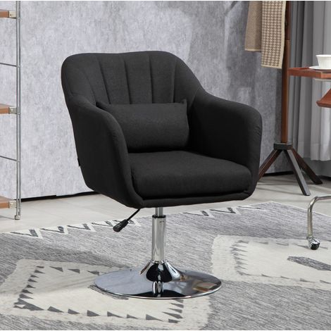 Loungesessel 60x60x79-91 cm Schwarz aus Polyester mit Armlehnen, Lendenstütze und 360° Drehfunktion (1/5)