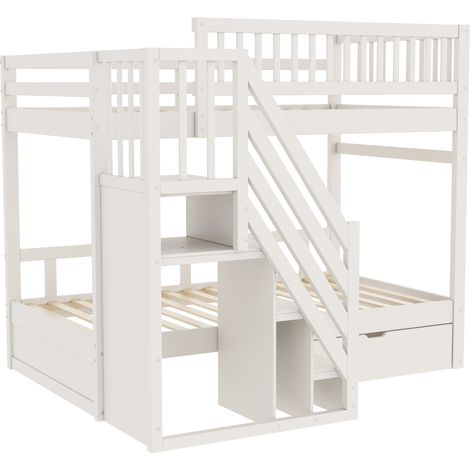 Letto a castello 90 x 200 cm in legno con scala contenitore e cassetti bianco HOMVRA (1/5)