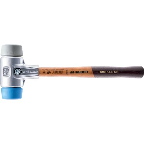 Massette SIMPLEX à embouts interchangeables en polyéthylène thermoplastique (TPE) souple bleu / moyen gris avec boîtier en aluminium manche en bois - 0,85 kg - 405 mm