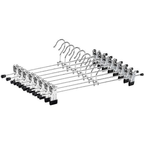 Lot de 10 cintres chromés en fer de 40 cm, antidérapants et dotés de pinces réglables pour pantalons, shorts, jupes, chaussettes et sous-vêtements. (1/5)