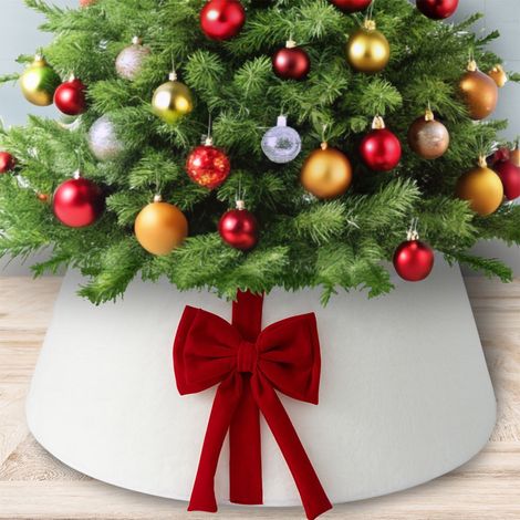 Collar Pour Arbre De Noël - Anneau Ronde 60 Cm En Velours Rouge Avec Nœud - Cache-Pied D'Arbre Pliable - Pour Décoration Intérieure Fêtes Et Mariages (1/5)