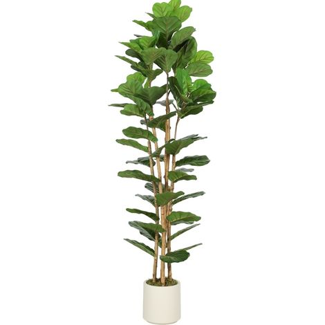 Ficus lyrata artificial de 91 hojas, tronco de madera, maceta, 55 x 55 x 180 cm, verde (1/5)