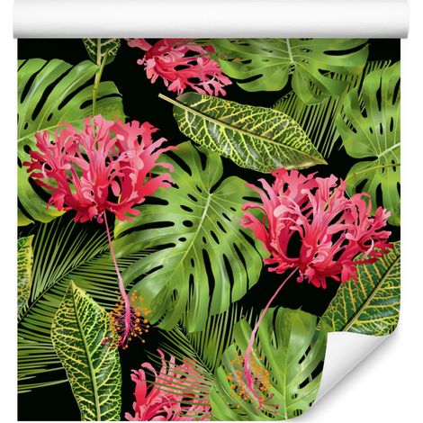 Papel pintado de flores tropicales con hojas para salón y dormitorio, 50x1000 cm (1/5)