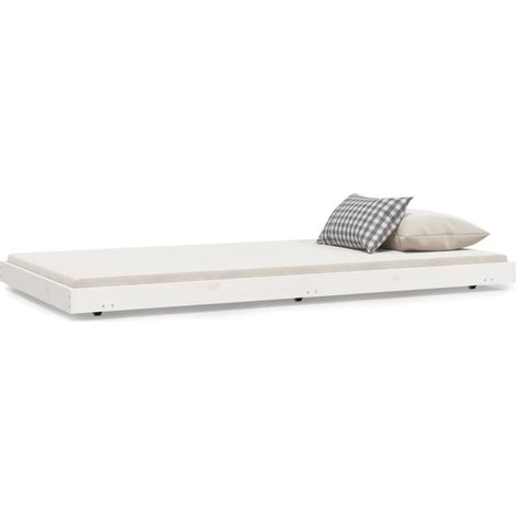 Cadre de lit blanc 100x200 bois de pin massif (1/5)