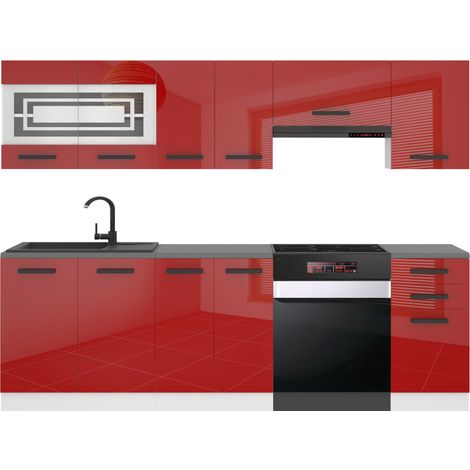 Belini Cuisine Equipee Complete Lily Muebles de Cuisine Complets - 240 cm. Cuisine Complete avec Plan de Travail, Rouge très Brillant (1/3)