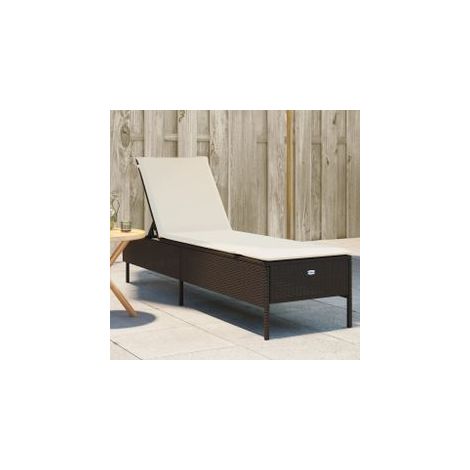 Chaise longue avec coussin marron résine tressée (1/5)