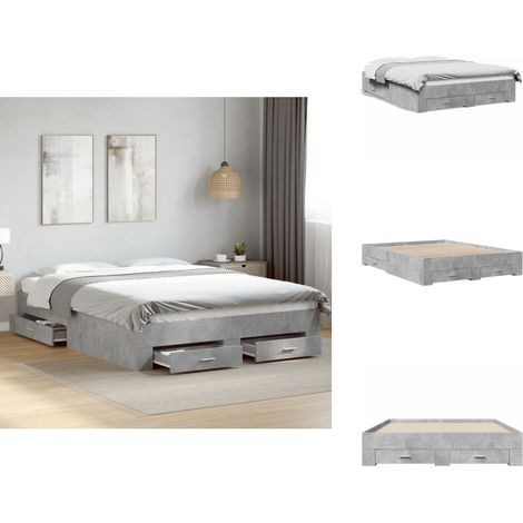 Cadre de lit avec tiroirs sans matelas gris béton 160x200 cm - Lit Double - Cadre De Lit - Lit Avec Tiroirs - Meuble De Chambre - Design Moderne (1/5)