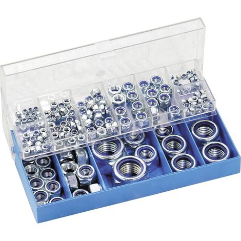 Assortiment de 161 écrous freins DIN 985 – 40 x M3, 30 x M4, 25 x M5, 20 x M6, 16 x M8 – Coffret plastique pour rangement (1/5)