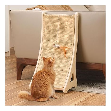 Grattoir pour Chat, Tapis de sisal, Planche à gratter en Forme de L pour Chats d'intérieur, grattoir monté au Sol avec Jouet Souris et Herbe à Chat (1/5)