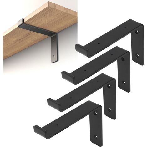 4 jeux/vente de supports muraux en fer forgé en forme de L avec crochets pour étagères murales, supports de cloisons et supports d'étagères (1/5)