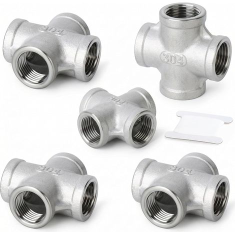 2-teiliges Fitting aus Edelstahl 304, 4-Wege-Kreuzverbinder 3/4" x BSP-Innengewinde - 1/2" FBSP (1/5)