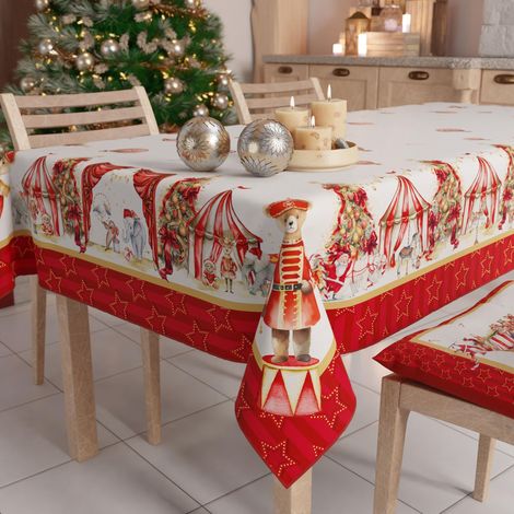 Nappe de Noël Anti-Taches Rectangulaire Couvre-Table pour Cuisine, Motif Cirque X18 Places (140 x 360 cm) 100% fabriquée en Italie (1/5)