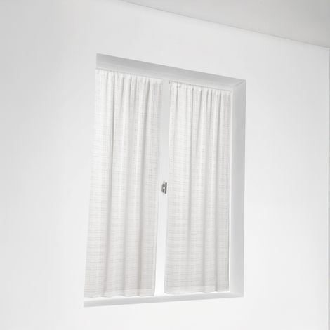 Vitrage à la paire - Effet carreaux ajourés style Kelsch Blanc 60x140 cm (1/2)