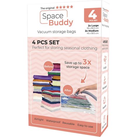 Space Buddy Set 4 Bolsas de Almacenaje al Vacío Transparente