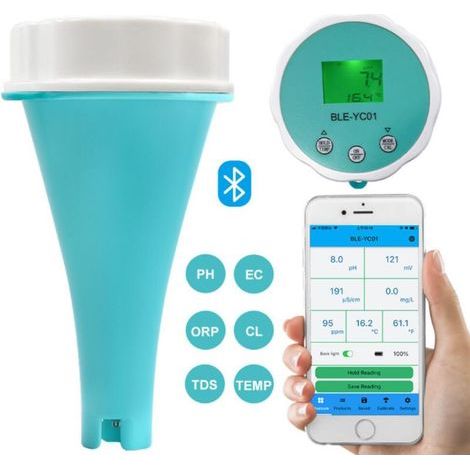 Testeur d'eau de piscine Bluetooth 6en1 – Analyse EC/TDS/pH/ORP/Température/Chlore – Surveillance flottante en temps réel pour piscines et spas