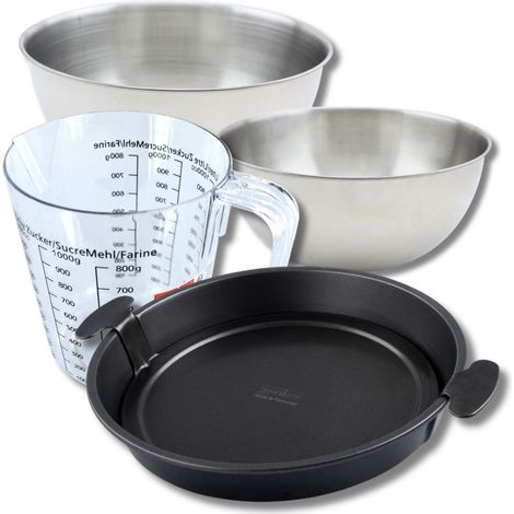 Set pâtisserie avec moule à quiche Lorraine 28 cm, 2 bols à mixer, verre mesureur et spatule Zenker (1/5)