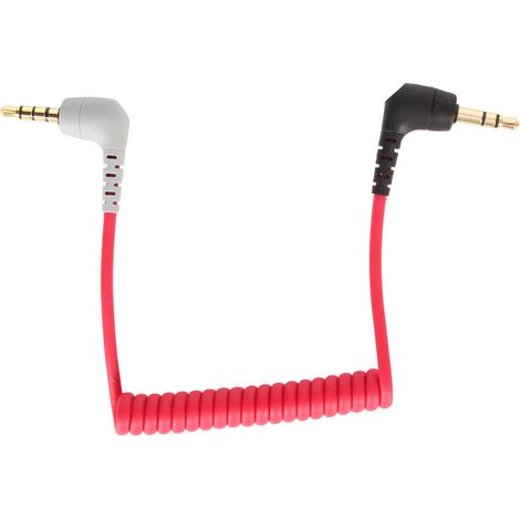 Câble TRRS 3,5 mm mâle-mâle spiralé coudé à droite pour microphone Rode SC7, compatible avec téléphones et tablettes. (1/5)