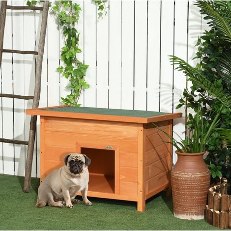 CHICFURN 户外狗舍 82x58x58cm 黄色实木屋顶可开合式小屋 (1/5)