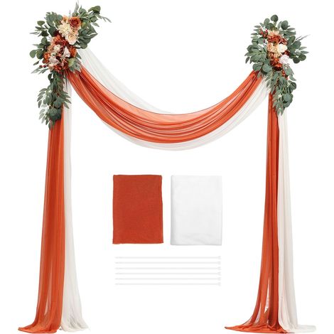 Kit de Fleurs pour Arche de Mariage Orange, 4 Pièces - 2 Compositions Florales, 2 Voilages, pour Cérémonie et Réception (1/5)