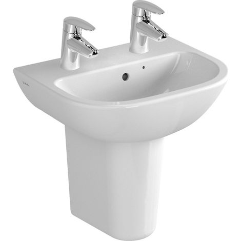Vitra S20 Cloakroom Basin and Small Semi Pedestal 450mm Wide 2 Tap Hole (1/5)