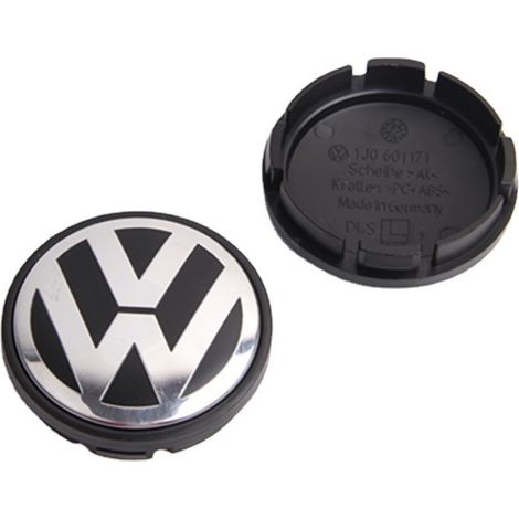 Lot de 4 enjoliveurs de roue compatibles Volkswagen 65 mm, cache moyeu centre jante voiture