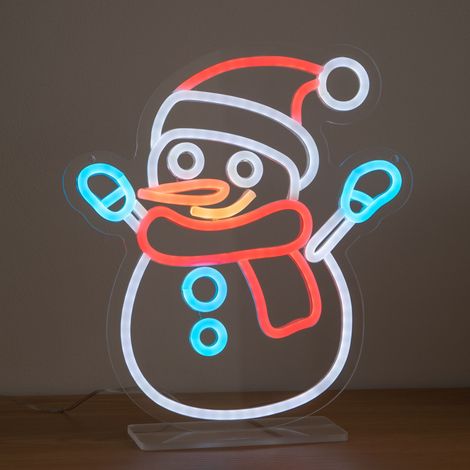 30cm Snowman Neon-Style Light Up Christmas Decoration with USB Power Cable (1/5)