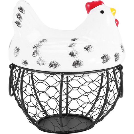 Panier à œufs, panier de restaurant en fil de fer forgé, décoration poule de cuisine (blanc) (1/5)